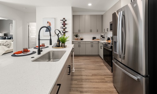 kitchen with stainless steel appliances and modern cabinetry