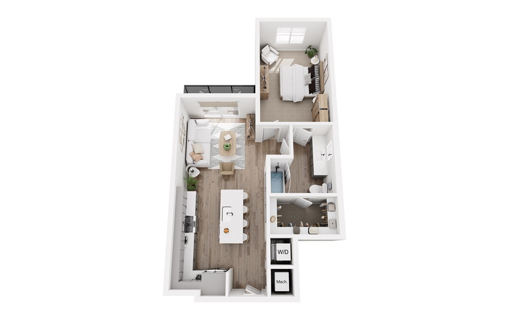 A1.2 - 1 bedroom floorplan layout with 1 bathroom and 750 square feet (3D)