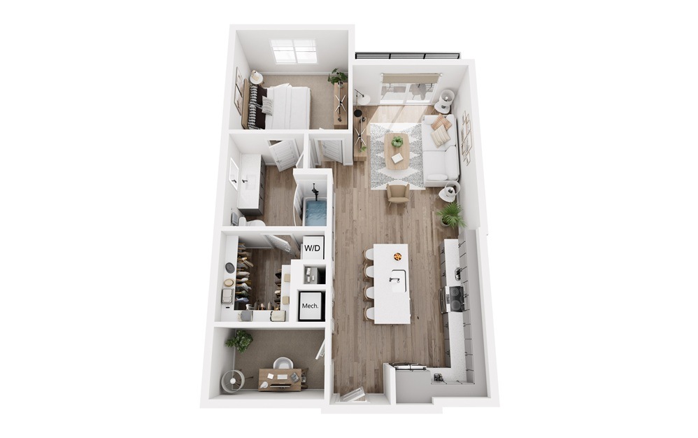 A2.0L - 1 bedroom floorplan layout with 1 bathroom and 817 square feet (3D)