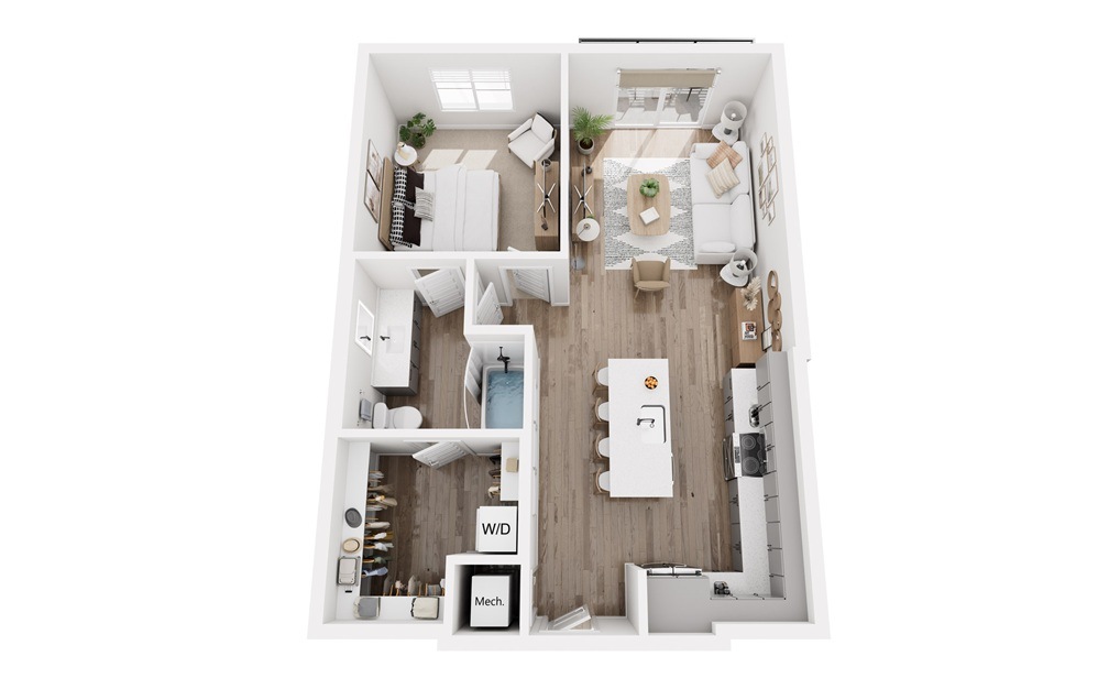 A3.0L - 1 bedroom floorplan layout with 1 bathroom and 770 square feet (3D)
