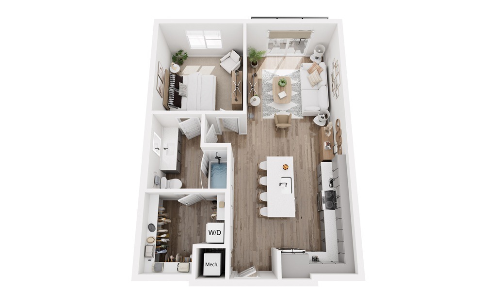 A3.1 - 1 bedroom floorplan layout with 1 bathroom and 781 square feet (3D)
