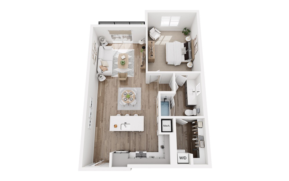 A6.0L - 1 bedroom floorplan layout with 1 bathroom and 875 square feet (3D)