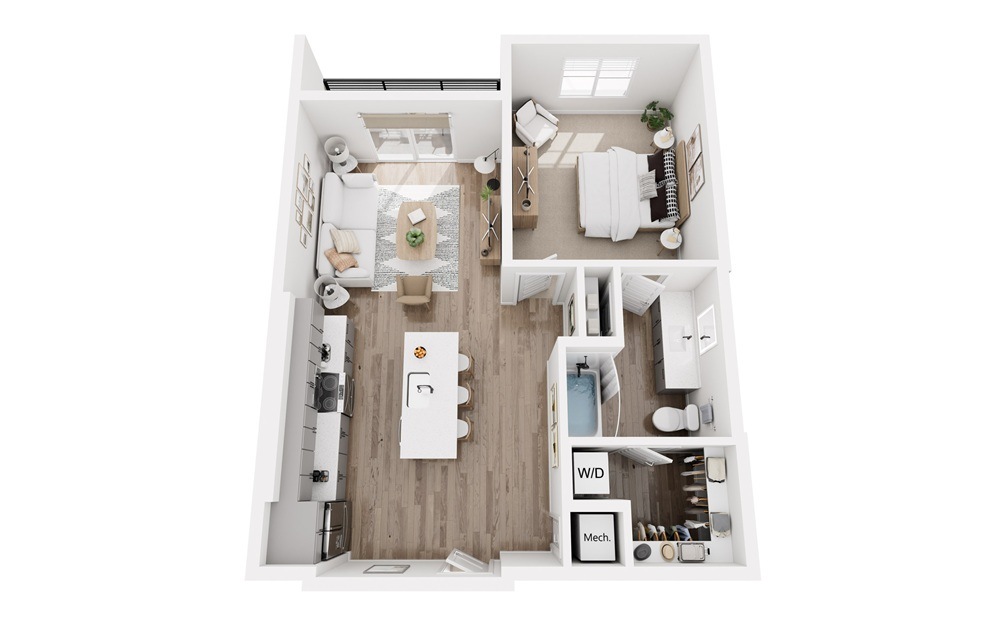 A7 - 1 bedroom floorplan layout with 1 bathroom and 771 square feet (3D)